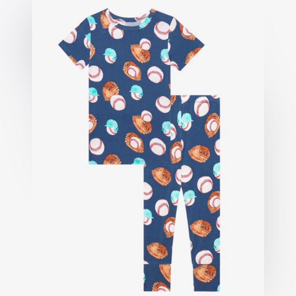 Posh Peanut Homer Baseball Print Two Piece Pajamas Size 12-18 Months